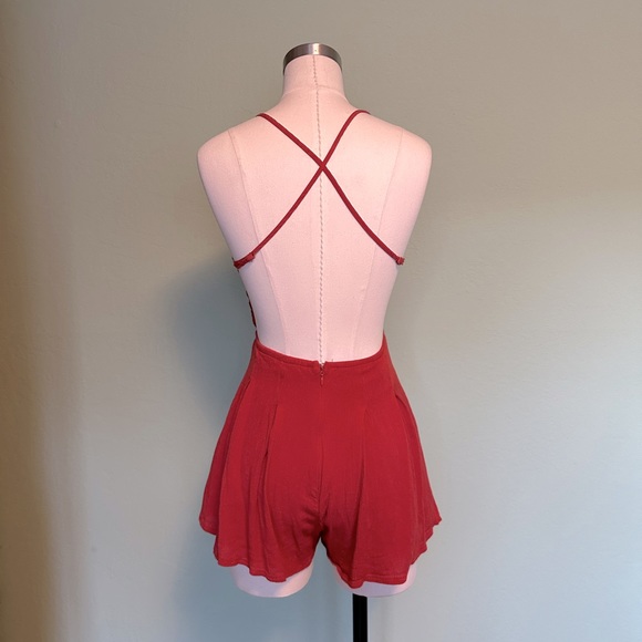 Star Spangled Rust Red Backless Lace Romper - Picture 4 of 10